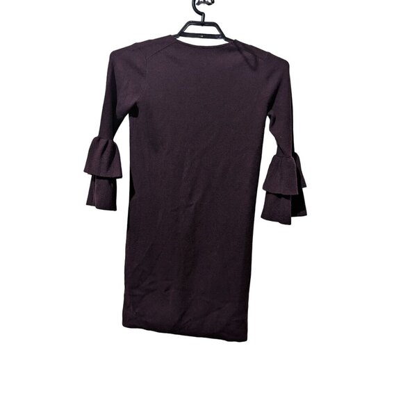 Ann Taylor womens Dress  size XS maroon tired bell sleeve   sheath ruffle v neck - Picture 1 of 9